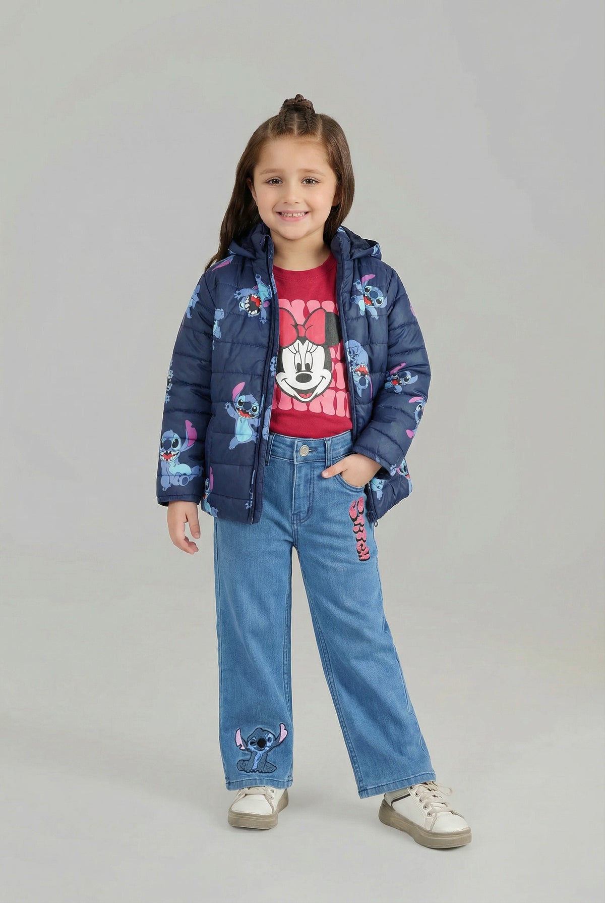 Kids Stitch Cartoon Character Puffer Jacket – Ultra Warm Winter Outerwear