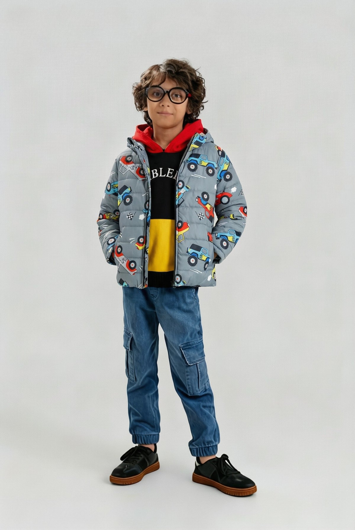 Kids Monster Truck Print Puffer Jacket – Ultra Warm Winter Wear