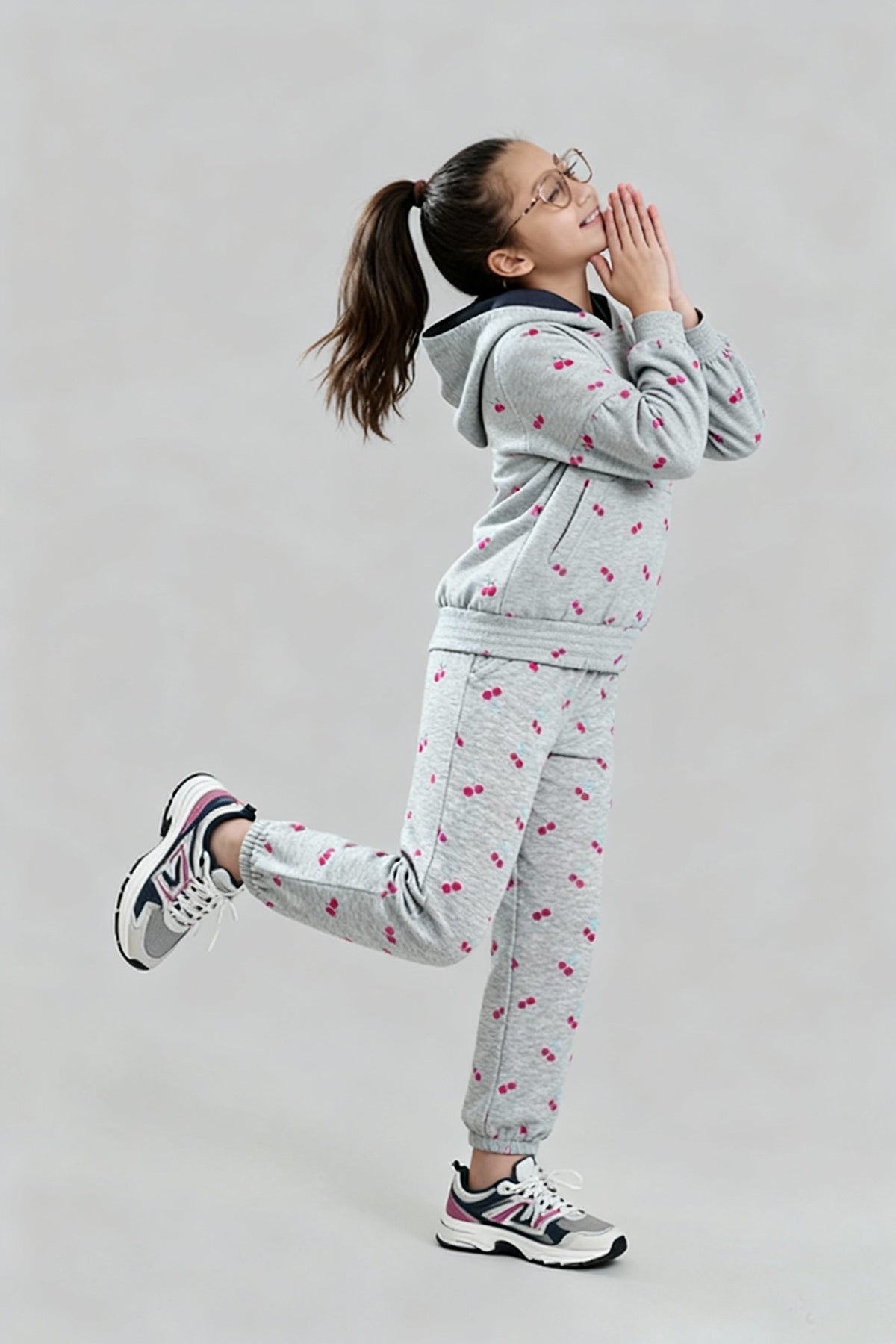 Kids Cherry Print Hoodie & Jogger Set – 100% Cotton Fleece