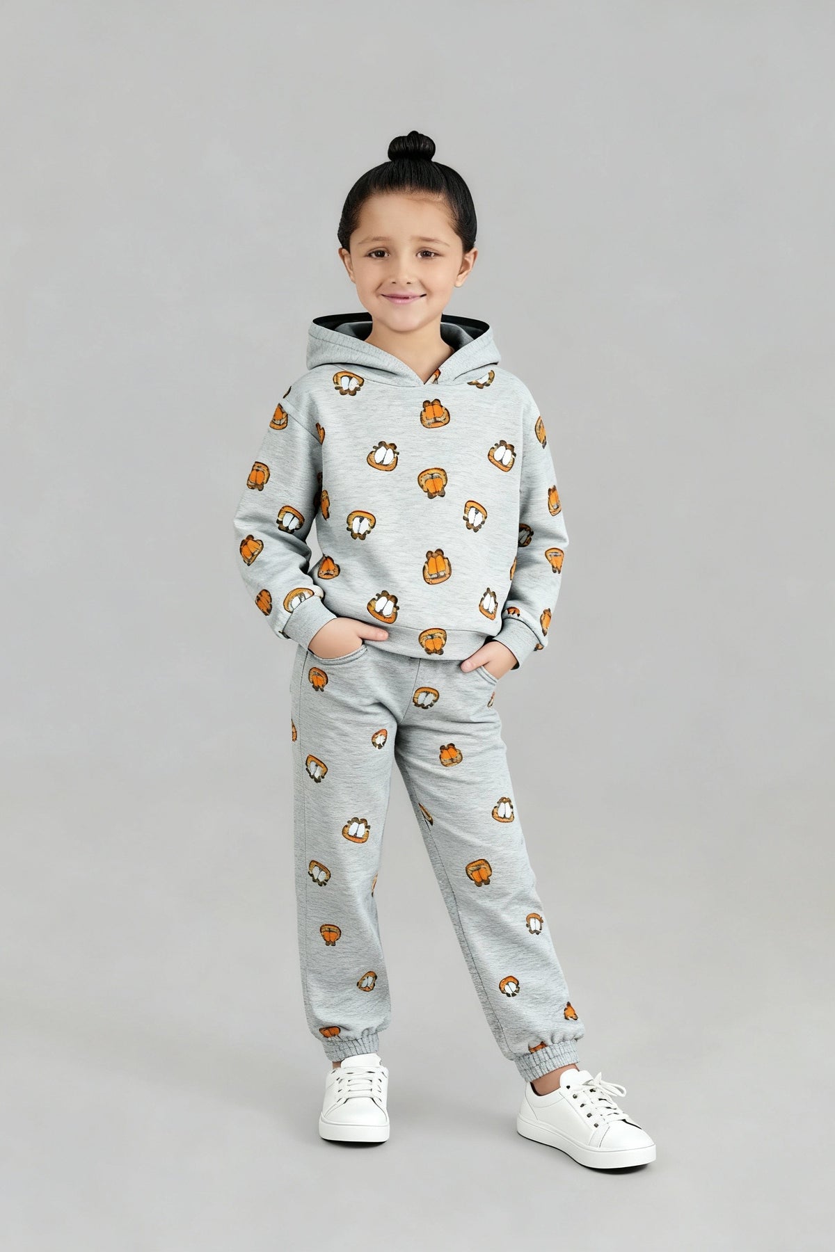 Kids Garfield-style character motifs Allover Print Hoodie & Jogger Set – 100% Cotton Fleece
