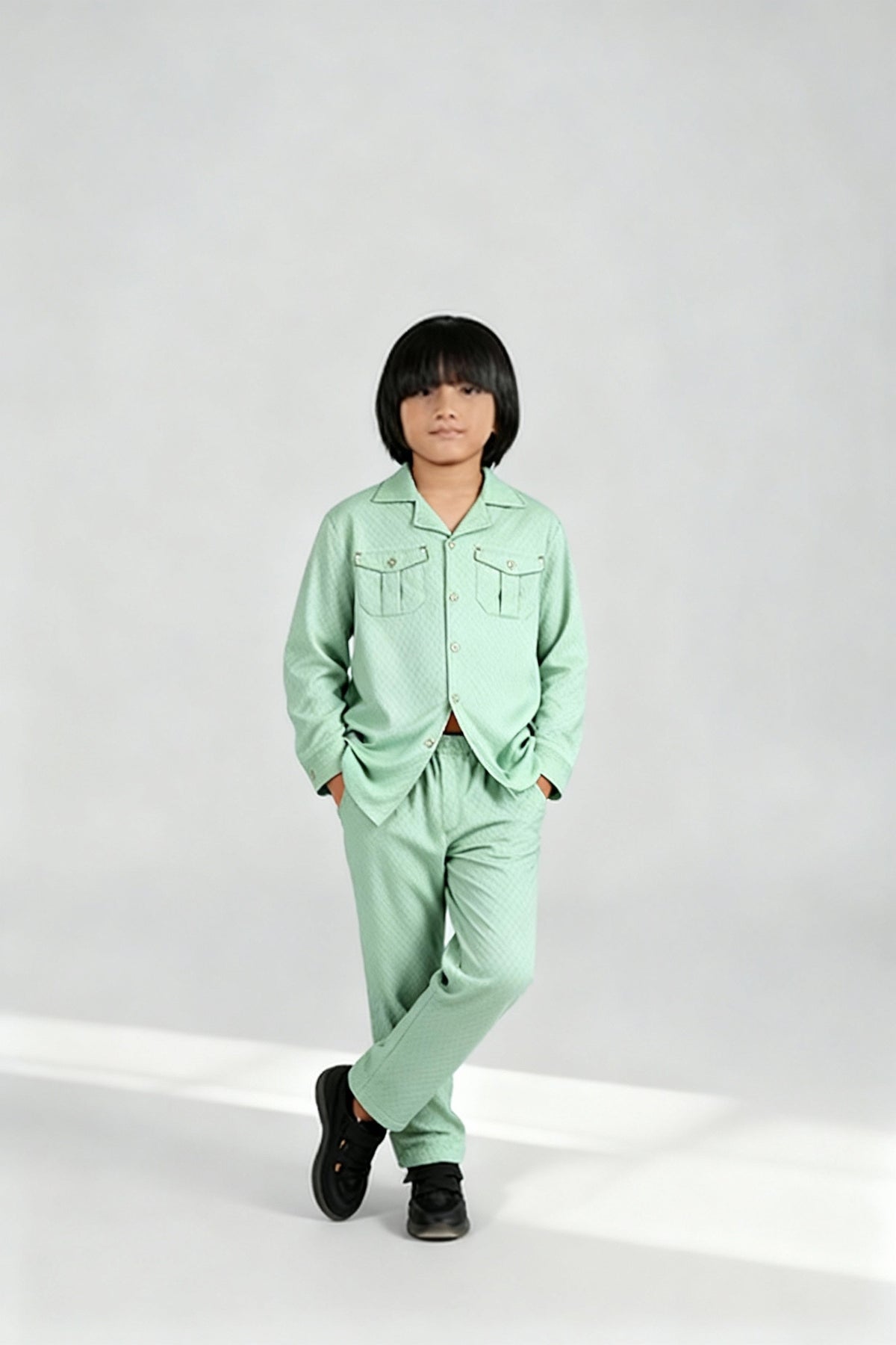 Mint Green Jacquard Cotton Suit | 100% Cotton