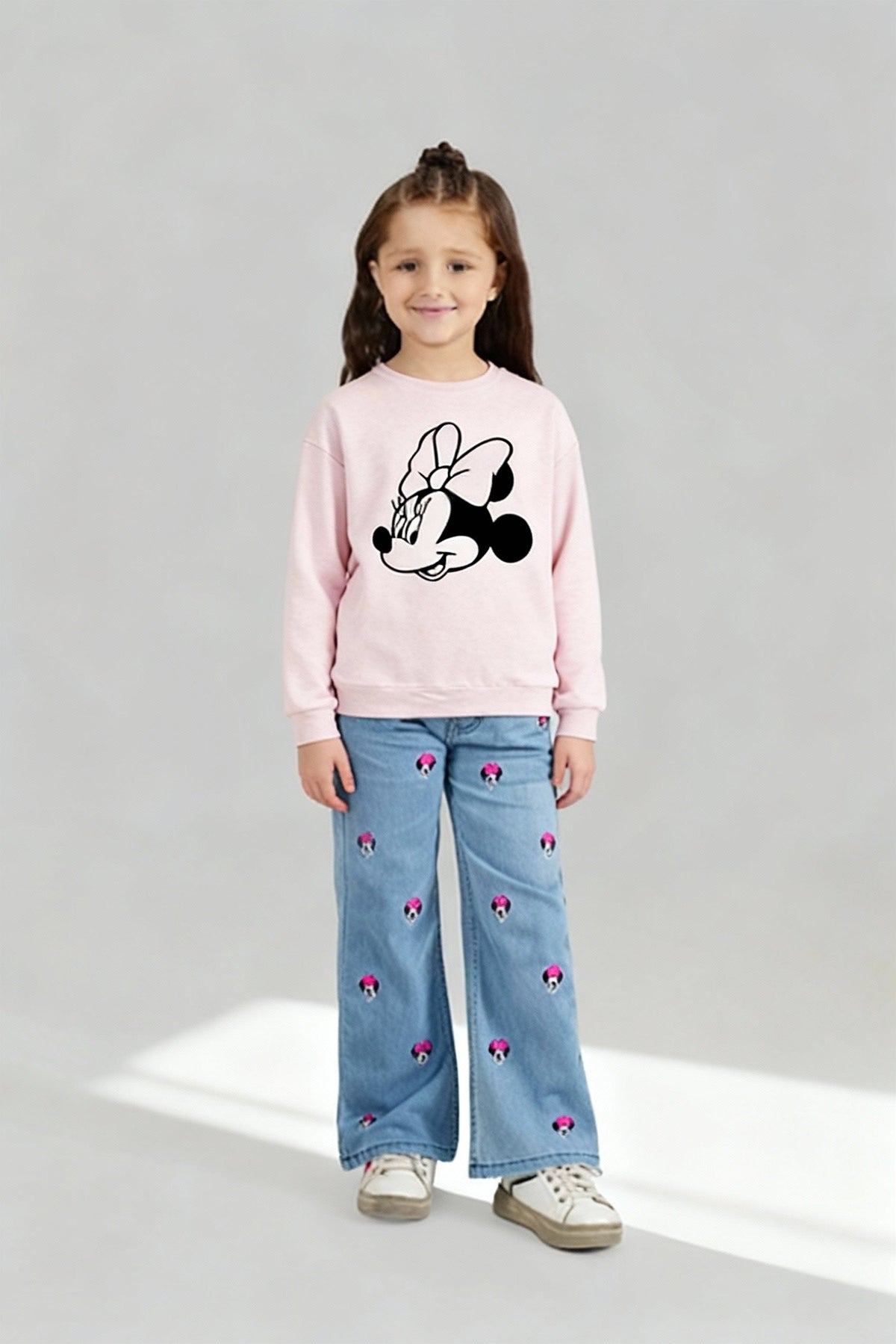 Minnie Mouse Girls Sweatshirt – Soft Pink | 100% Terry Cotton