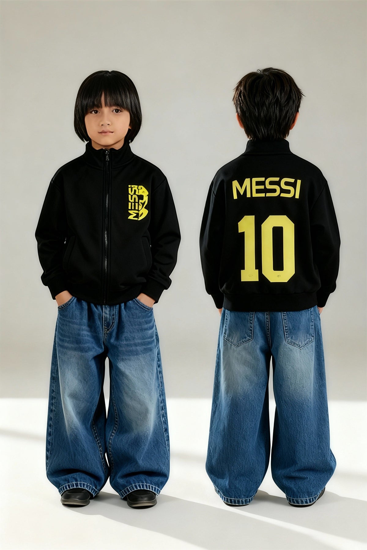 Messi #10 Kids Fleece Jacket – Black & Gold | 100% Premium Fleece