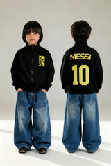 Messi #10 Kids Fleece Jacket – Black & Gold | 100% Premium Fleece
