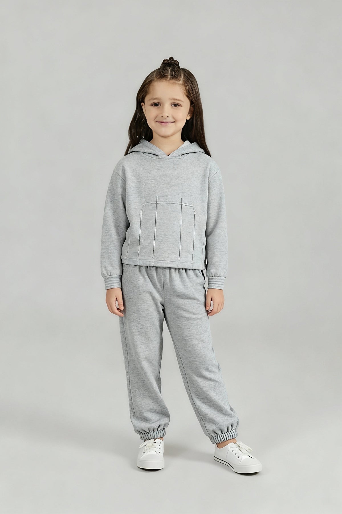 Light Grey Fleece Hoodie Suit for Kids | Cozy Winter 2-Piece Set