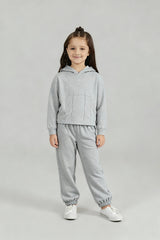 Light Grey Fleece Hoodie Suit for Kids | Cozy Winter 2-Piece Set