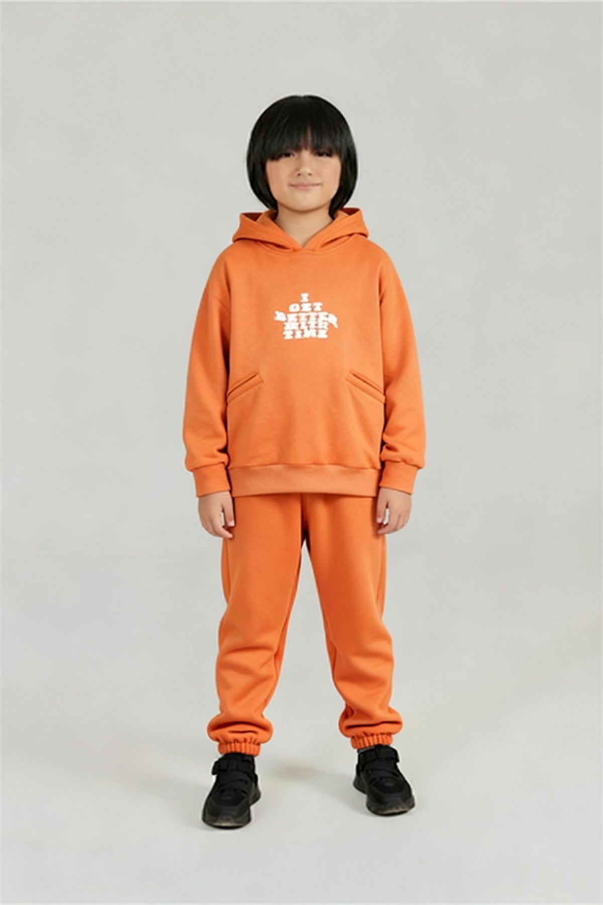 Burnt Orange Fleece Tracksuit – Cozy Winter Hoodie & Jogger Set for Kids