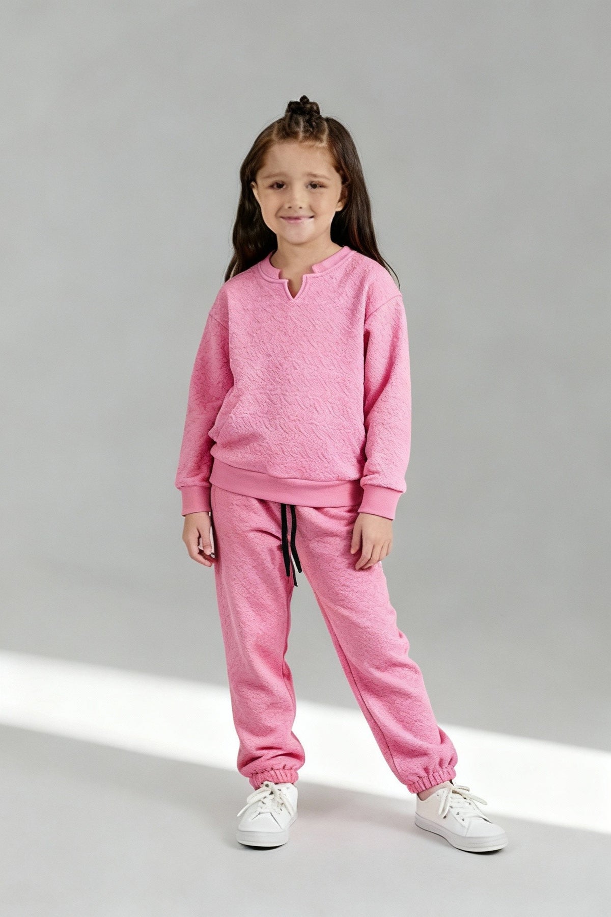 Pink Quilted Winter Suit with Neck Slit | Cozy 2-Piece Lounge Set