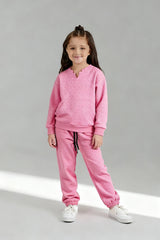 Pink Quilted Winter Suit with Neck Slit | Cozy 2-Piece Lounge Set