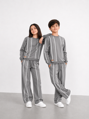 Kids Grey Striped Tracksuit Set | Boys & Girls Sweatshirt & Jogger Set