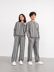 Kids Grey Striped Tracksuit Set | Boys & Girls Sweatshirt & Jogger Set