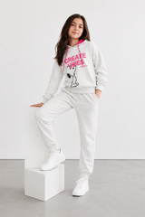 Girls Grey Cotton Fleece Hoodie & Jogger Tracksuit – Pink Trim | Kids Winter 2-Piece Set