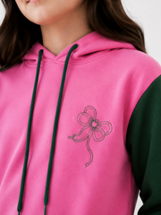 Girls Pink & Green Embroidered Hoodie Tracksuit | Kids 2-Piece Co-Ord Set
