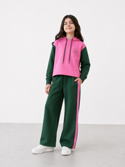 Girls Pink & Green Embroidered Hoodie Tracksuit | Kids 2-Piece Co-Ord Set