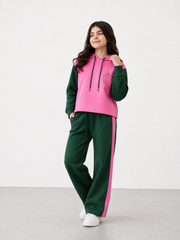 Girls Pink & Green Embroidered Hoodie Tracksuit | Kids 2-Piece Co-Ord Set