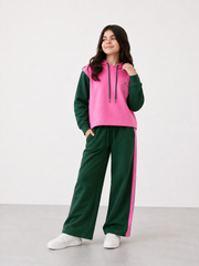 Girls Pink & Green Embroidered Hoodie Tracksuit | Kids 2-Piece Co-Ord Set