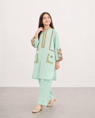 Girls Mint Green Embroidered 2 Piece Eastern Suit – Premium Cotton Kids Kurta & Trouser Set
