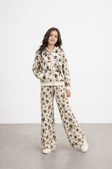 Girls Digital Print Zip-Up Hoodie & Wide Leg Co-Ord Set – Premium Cotton Terry Kids Tracksuit