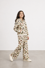 Girls Digital Print Zip-Up Hoodie & Wide Leg Co-Ord Set – Premium Cotton Terry Kids Tracksuit