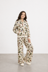 Girls Digital Print Zip-Up Hoodie & Wide Leg Co-Ord Set – Premium Cotton Terry Kids Tracksuit