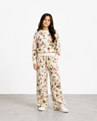 Girls Digital Print Co-Ord Set Sweatshirt & Wide-leg Trouser– Cream
