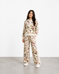Girls Digital Print Co-Ord Set Sweatshirt & Wide-leg Trouser– Cream