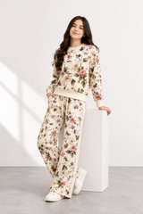Girls Digital Print Co-Ord Set Sweatshirt & Wide-leg Trouser– Cream