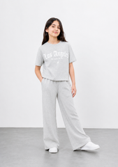 Girls Grey Ribbed "Los Angeles" Matching Co-ord Set | Crop Top & Wide-Leg Pants