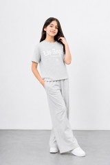 Girls Grey Ribbed "Los Angeles" Matching Co-ord Set | Crop Top & Wide-Leg Pants