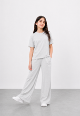 Girls Grey Wide Leg Co-Ord Set | Premium Cotton Rib Lounge Wear