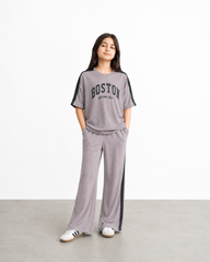 Girls Boston Printed Co-Ord Set | Oversized Tee with Flared Pants