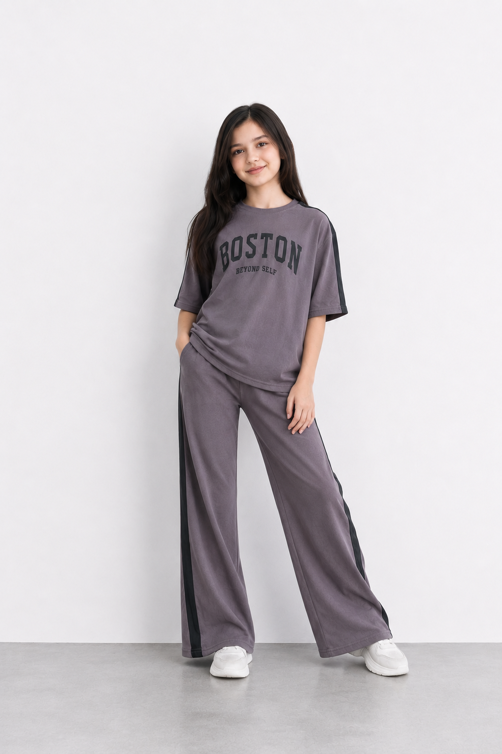 Girls Boston Printed Co-Ord Set | Oversized Tee with Flared Pants