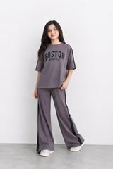 Girls Boston Printed Co-Ord Set | Oversized Tee with Flared Pants