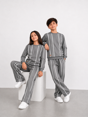 Kids Grey Striped Tracksuit Set | Boys & Girls Sweatshirt & Jogger Set