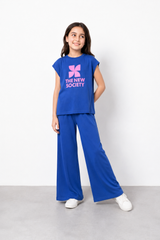 The New Society Girls Royal Blue Ribbed Two-Piece Lounge Set