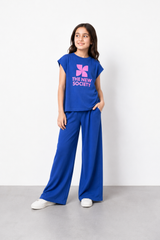 The New Society Girls Royal Blue Ribbed Two-Piece Lounge Set