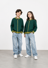 Unisex Green & Yellow Kids Cotton Fleece Jacket | Onion Outfits