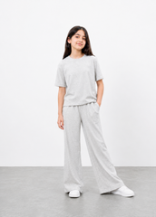 Girls Grey Wide Leg Co-Ord Set | Premium Cotton Rib Lounge Wear