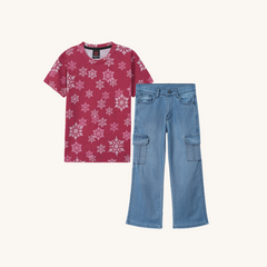 Girls T Shirt Paired with 6 Pocket Wide Leg Pants
