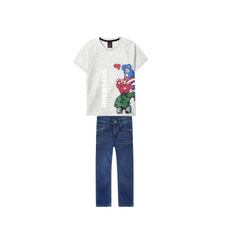 Kids Soft Marvel T Shirt paired with Dark blue slim fit denim Pants