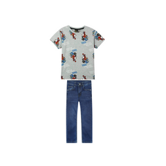Kids Soft Captain Sonic Grey T Shirt paired with Dark blue slim fit denim Pants