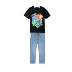 Kids Soft black T Shirt paired with light blue slim fit denim Pants