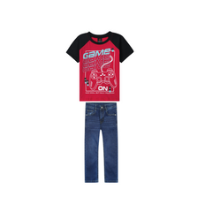 Kids Soft Games T Shirt paired with drk blue slim fit denim Pants