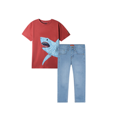 Kids Soft cotton Shark T Shirt paired with light blue slim fit denim Pants