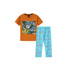 Flower T Shirt Paired with Printed Lycra cotton Tight