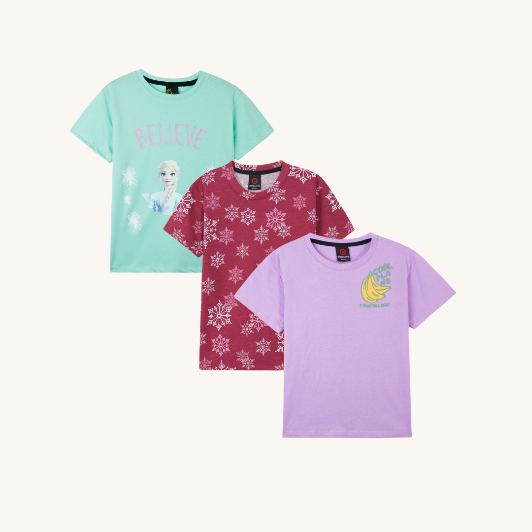 Combo of 3 Girls T shirts Elsa & Allover Print