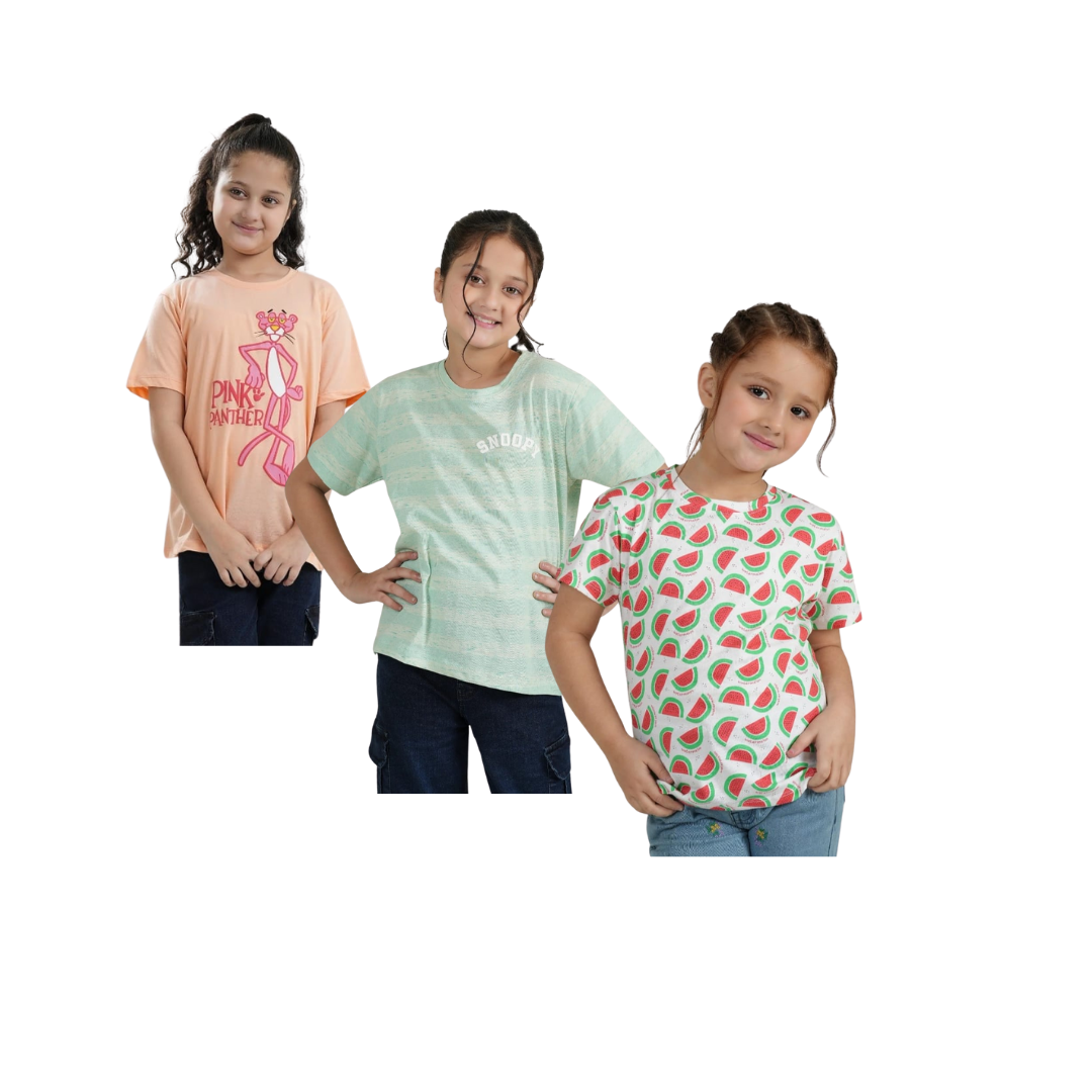 Combo of 3 Girls T shirts Pink panther and watermelon