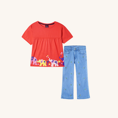 Frock T Shirt Paired with Embroidered Wide Leg Pants