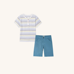 Boys linning T Shirt Paired with Light Blue Cotton Short