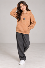 Unisex Kids Quilted Hoodie – Camel Brown-1
